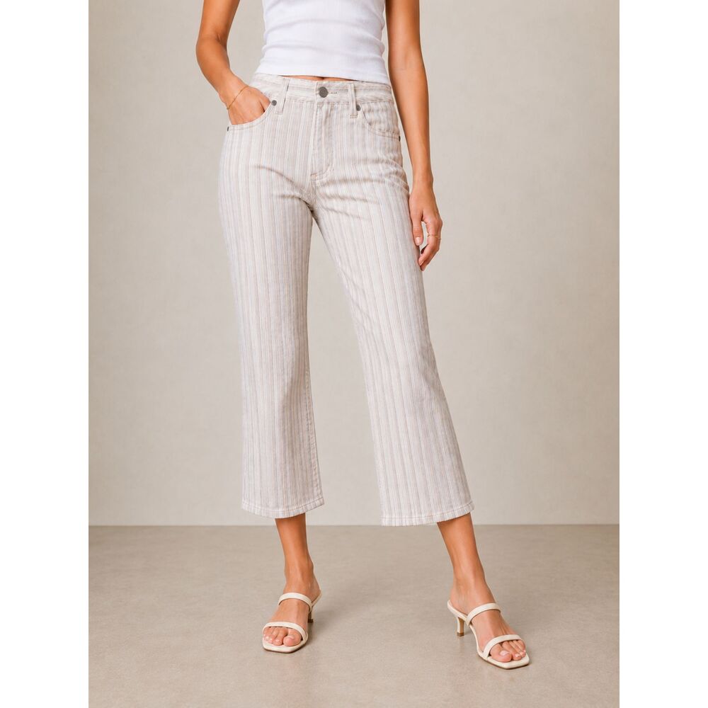 Theory Striped Crop 25" Jeans Size 8 Beige Cream Slim Straight Ankle Pants NWOT